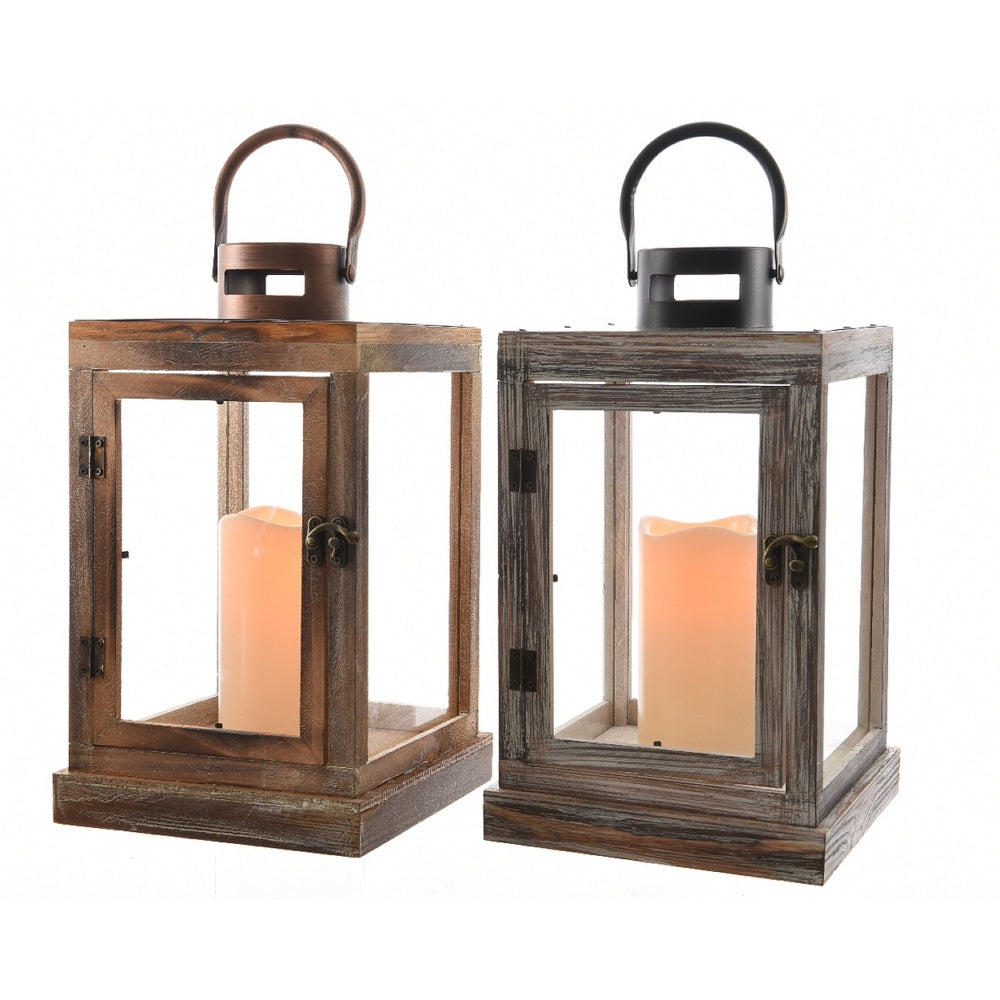 Verona LED Wooden Lanterns - 34cm 2 Assorted