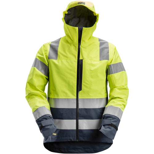 Snickers - AllroundWork, High-Vis Waterproof Shell Jacket Class 3 - High Visibility Yellow - Navy