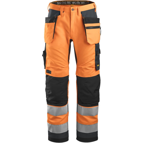 Snickers - AllroundWork, High-Vis Work Trousers+ Holster Pockets Class 2 - High vis orange\\Steel grey