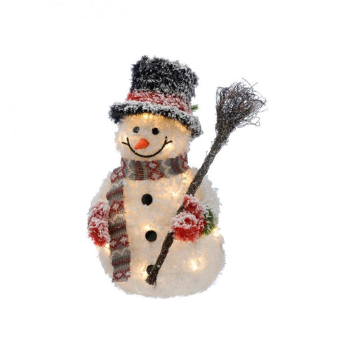 Festive - LED Lit Tinsel Snowman with Broom - 50cm