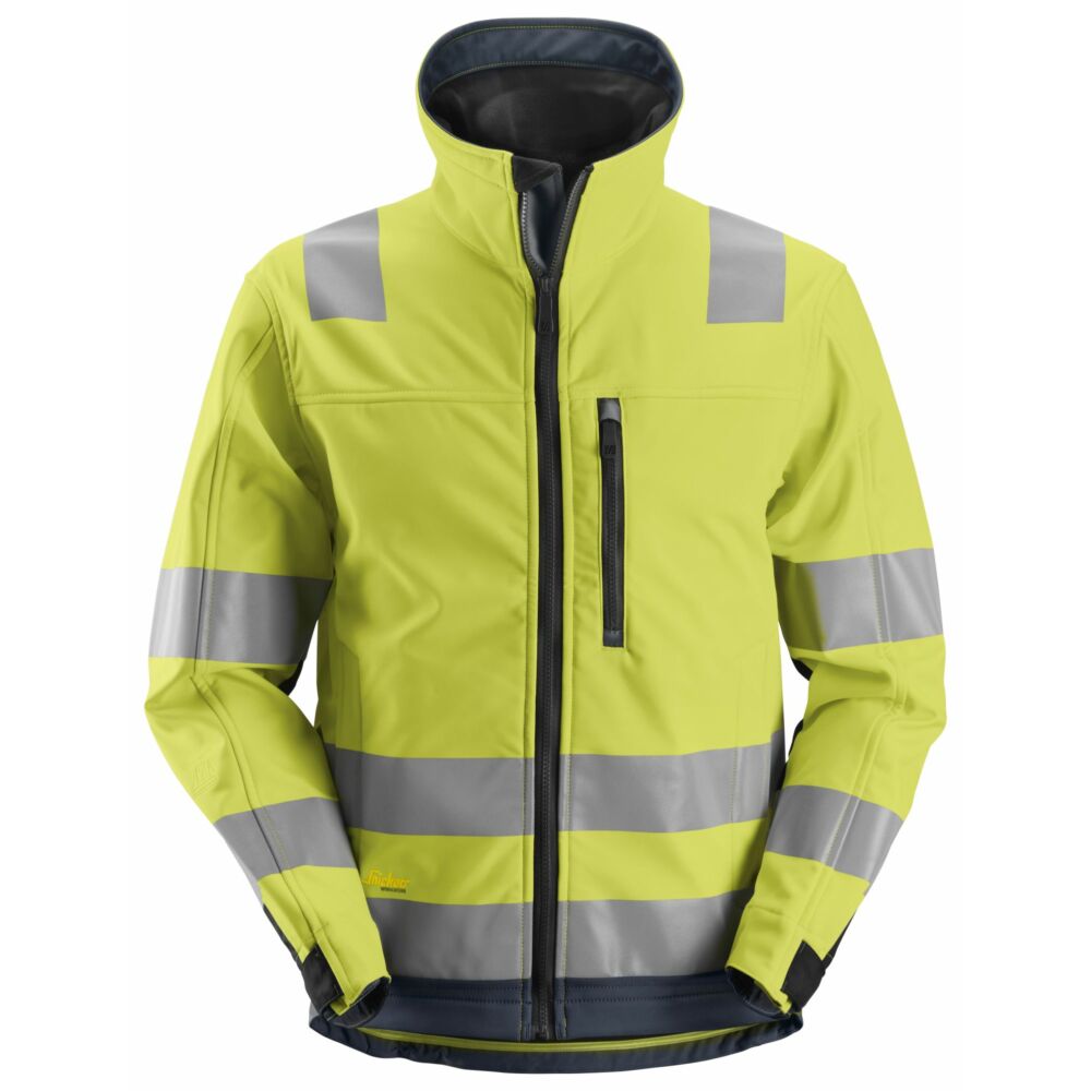 Snickers - AllroundWork, High-Vis Softshell Jacket Class 3 - High Visibility Yellow - Navy