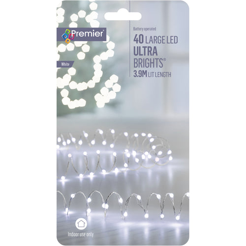 40 Large LED Battery Operated Ultrabrights - White