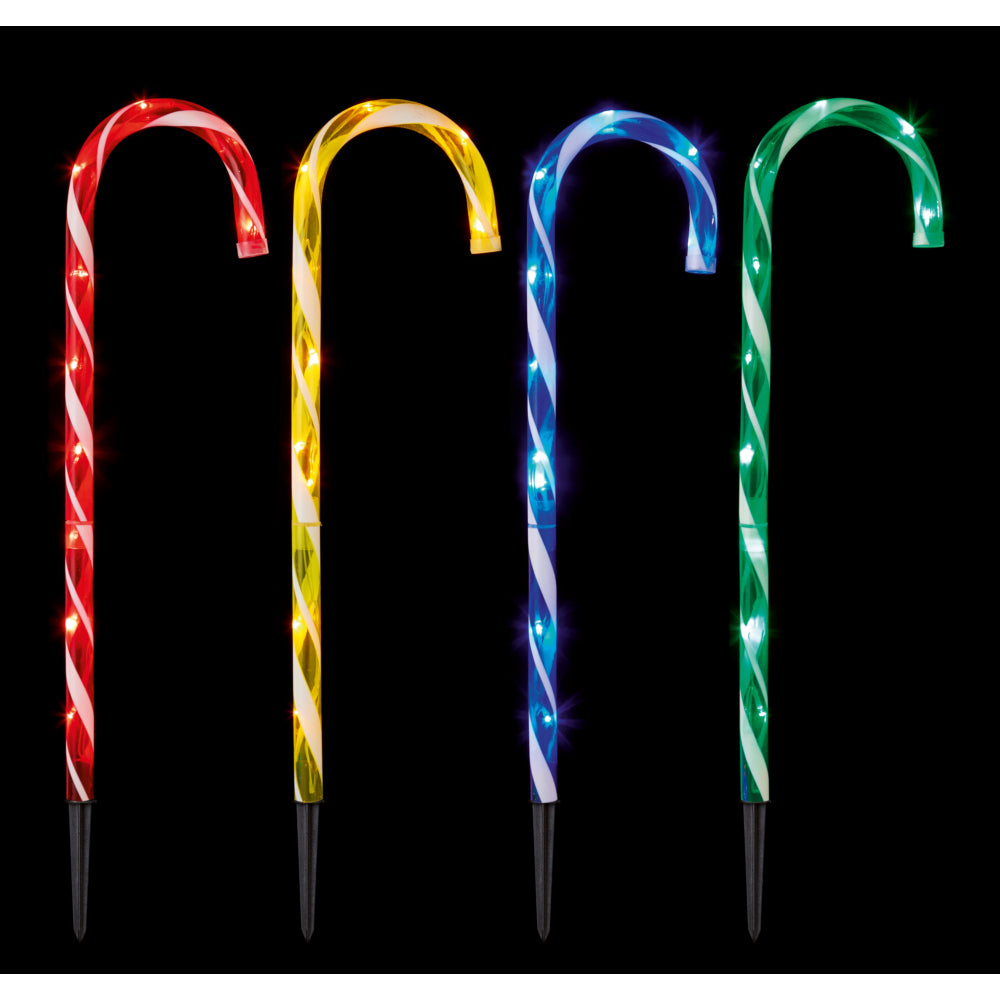 Set of 4 Multi-Coloured Candy Cane Path Lights - 62cm