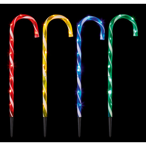 Set of 4 Multi-Coloured Candy Cane Path Lights - 62cm