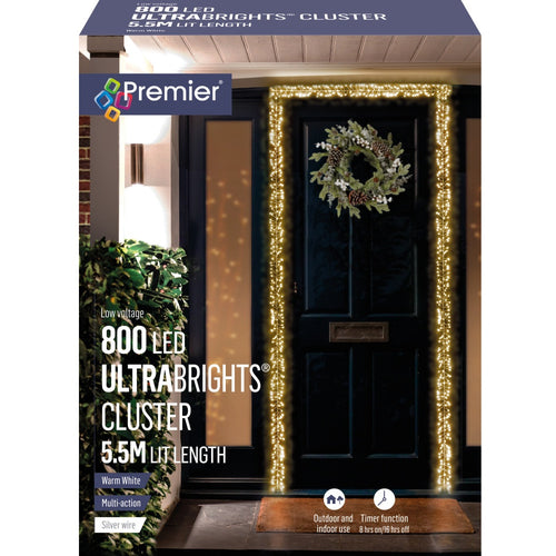 Premier 800 LV LED M-Action Ultrabrights Cluster Door Garland - Warm Wite