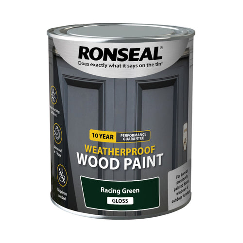 Ronseal 10 Year Weatherproof Wood Paint and Primer Racing Green Gloss 750ml