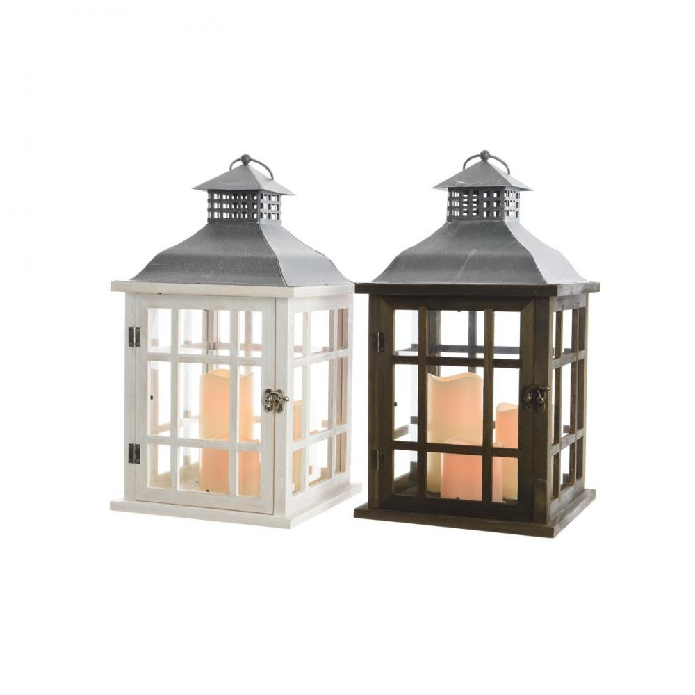 Lumineo - LED Wood Lantern - Brown/White - 2 Assorted