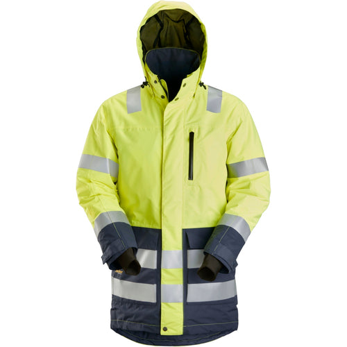 Snickers - AllroundWork, High-Vis Waterproof Parka Class 3 - High Visibility Yellow - Navy