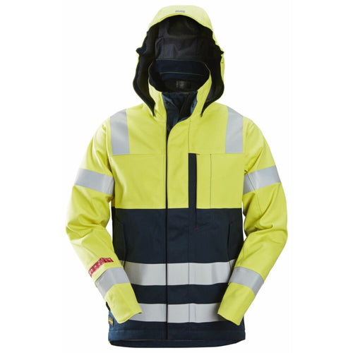 Snickers - ProtecWork, Waterproof Shell Jacket, High-Vis Class 3 - High Visibility Yellow - Navy