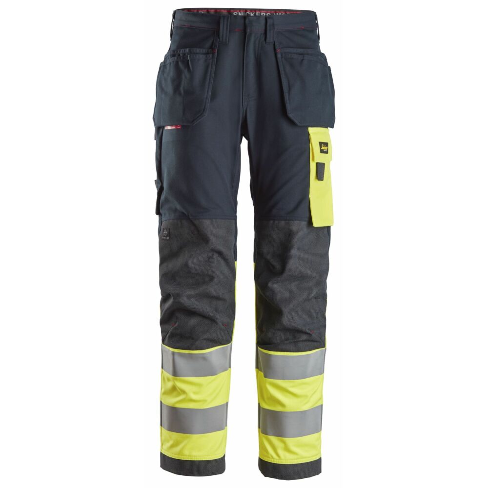 Snickers - ProtecWork, Work Trousers Holster Pockets, High-Vis Class 1 - Navy/High Visibilty Yellow