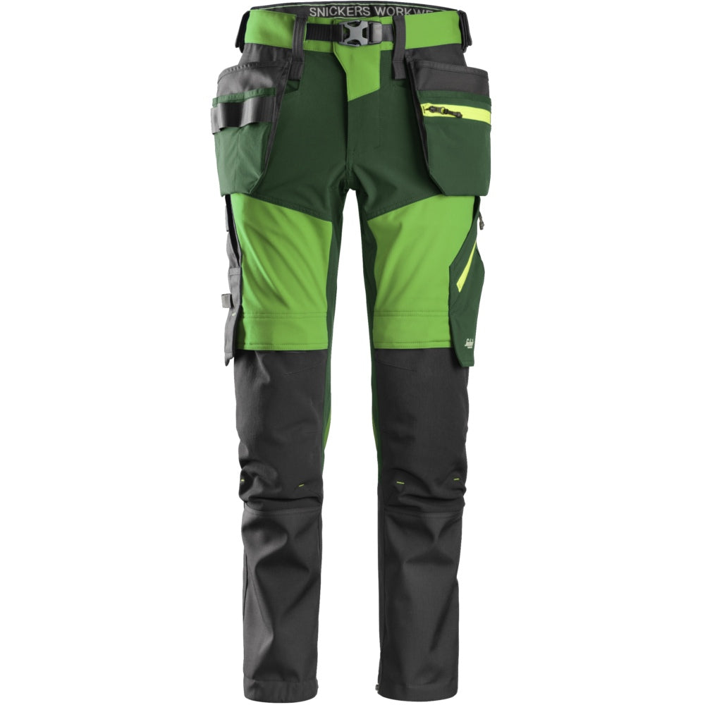 Snickers - FlexiWork, Softshell Stretch Trousers+ Holster Pockets - Apple Green\\Forest Green