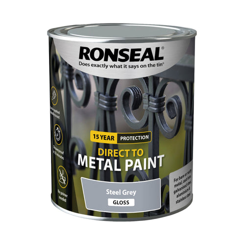 Ronseal Direct to Metal Paint Steel Grey Gloss 750ml
