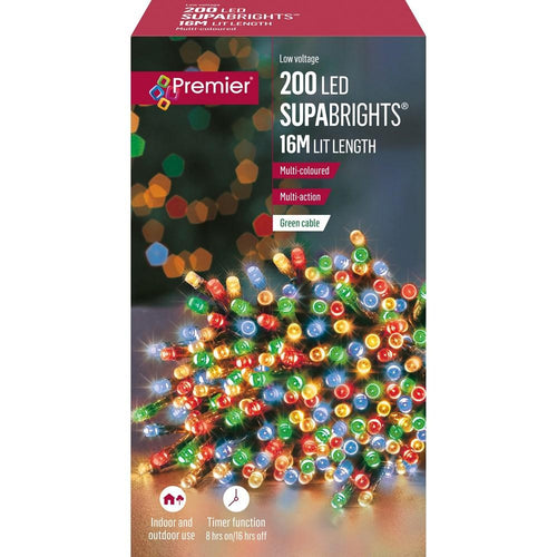 Premier - 200 Multi-Action LED Supabrights with Timer - Multi Coloured