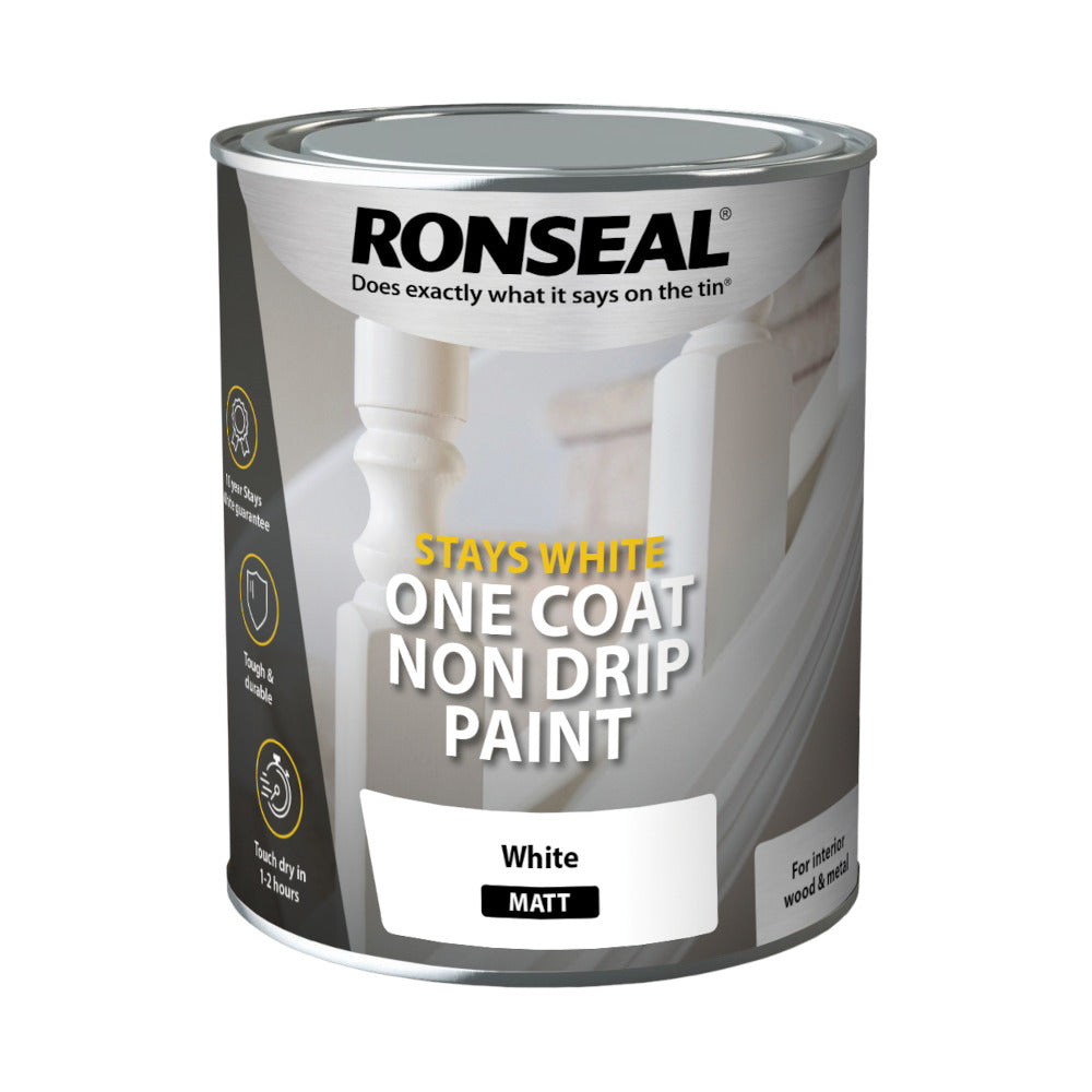Ronseal Stays White One Coat Paint White Matt 750ml