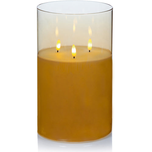 Rose Gold Glass Cup Triple Flickabright Candle - 15cm x 23cm