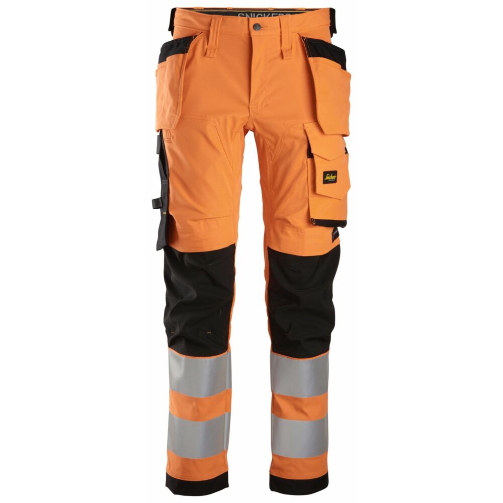 Snickers - High-Vis Class 2, Stretch Trousers Holster Pockets - High vis orange\\Black