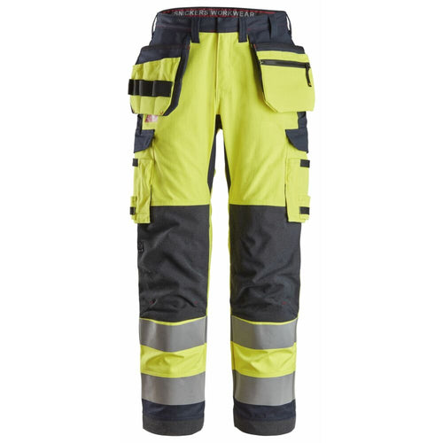 Snickers - ProtecWork, Work Trousers Holster Pockets Equal Leg Pockets,  High-Vis Class 2 - High Visibility Yellow - Navy