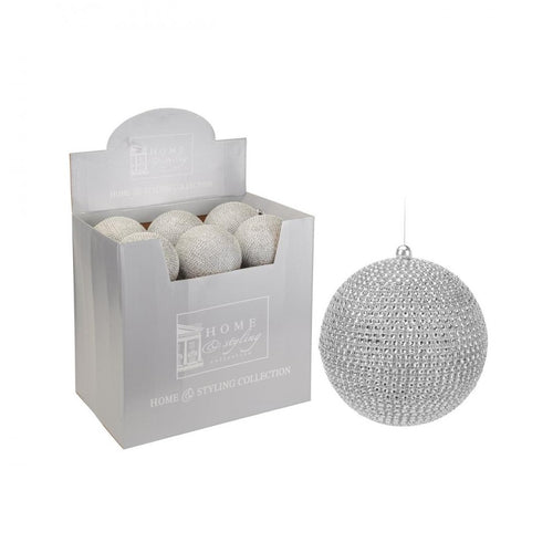 Home & Styling - Silver Beaded Christmas Bauble 2 Asstd - 145mm
