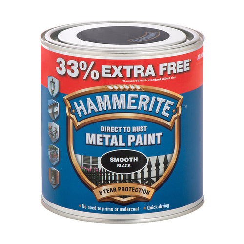 Hammerite Metal Paint Smooth Black 33% Free 1L