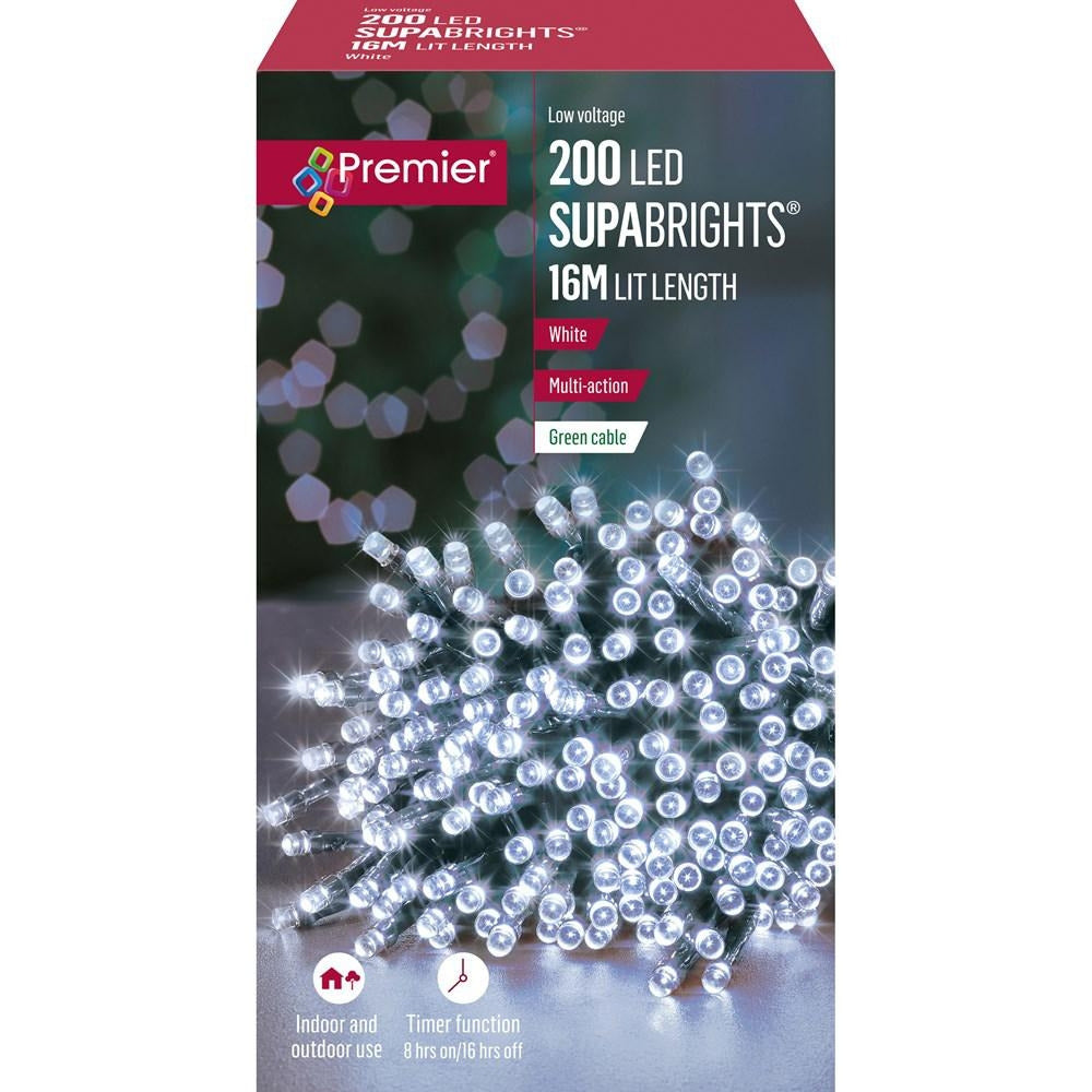 Premier - 200 Multi-Action LED Supabrights with Timer-  White