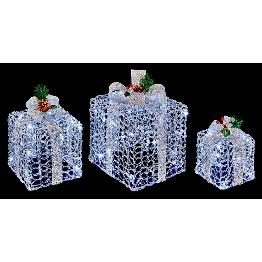 LED Acrylic Set of 3 Parcels with Silver Bow