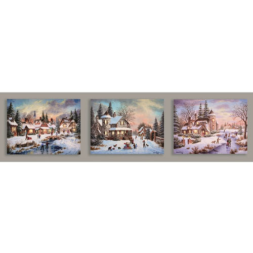 Snowy Winter House Canvas - 3 Assorted