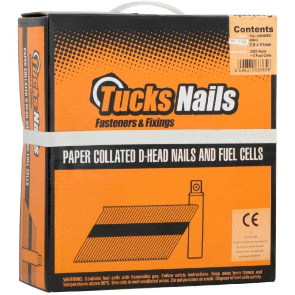 Tucks - 2.8x51mm Tucks Nail Fuel Packs Ring Galvanised 3300+3pce