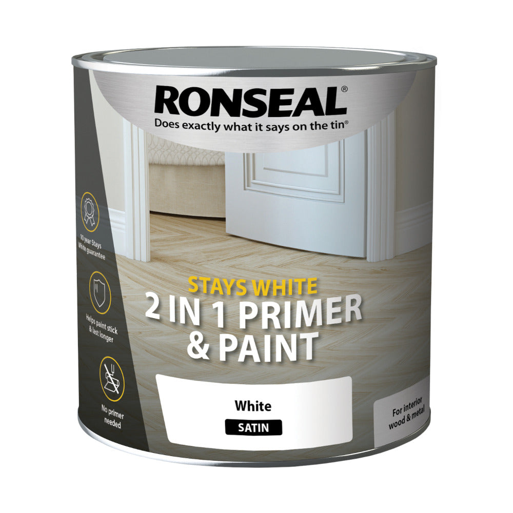 Ronseal Stays White 2in1 Primer and Paint White Satin 2.5L