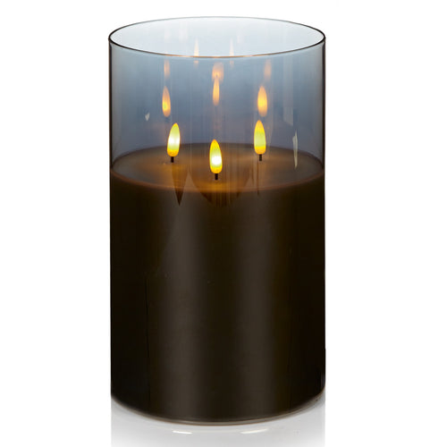 Grey Glass Cup Triple Flickabright Candle - 15cm x 23cm