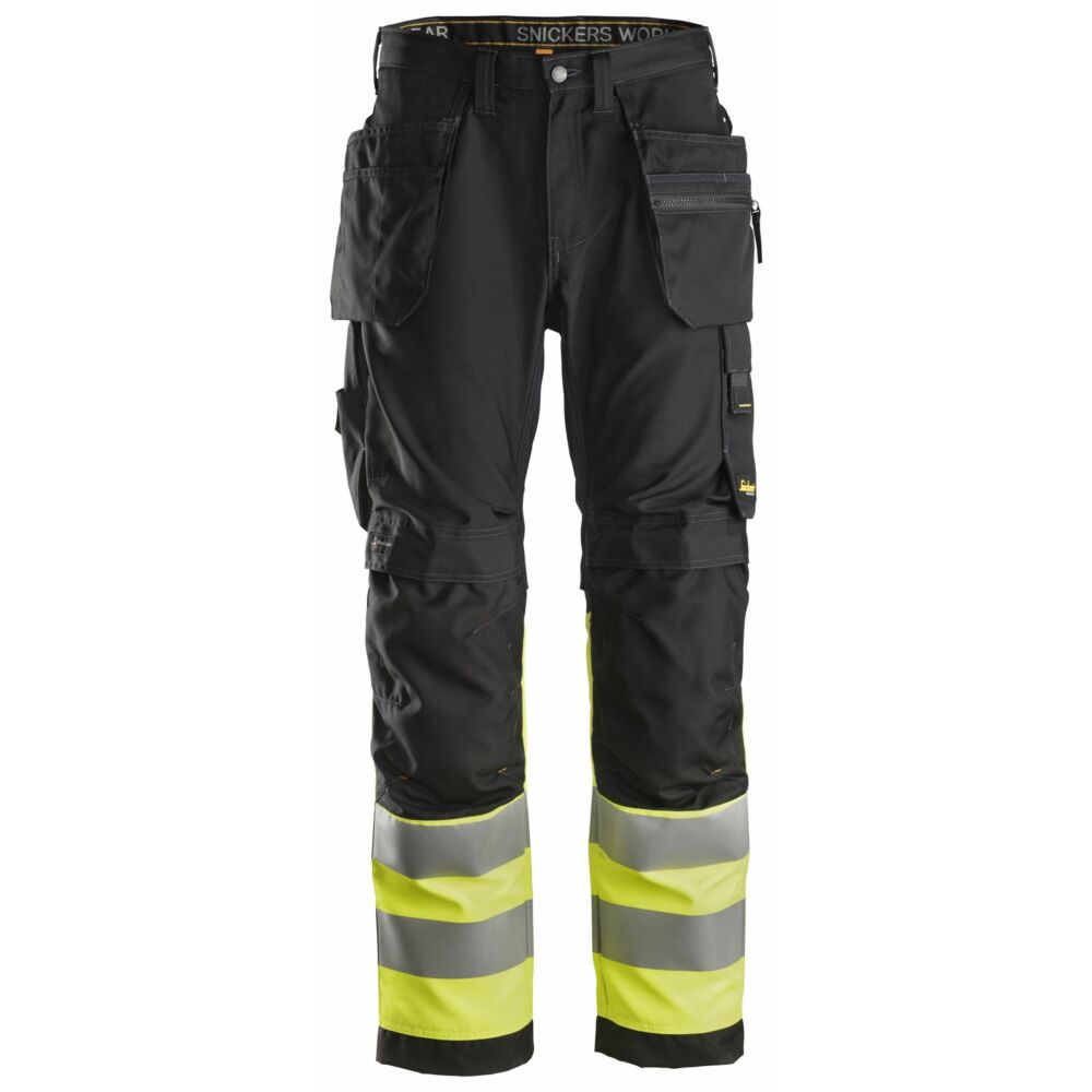 Snickers - AllroundWork, High-Vis Work Trousers+ Holster Pockets Class 1 - Black\\High Vis Yellow