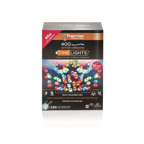 Premier Decorations - 400 LED Multi-Action Battery-Operated Timelights - Multi-Coloured