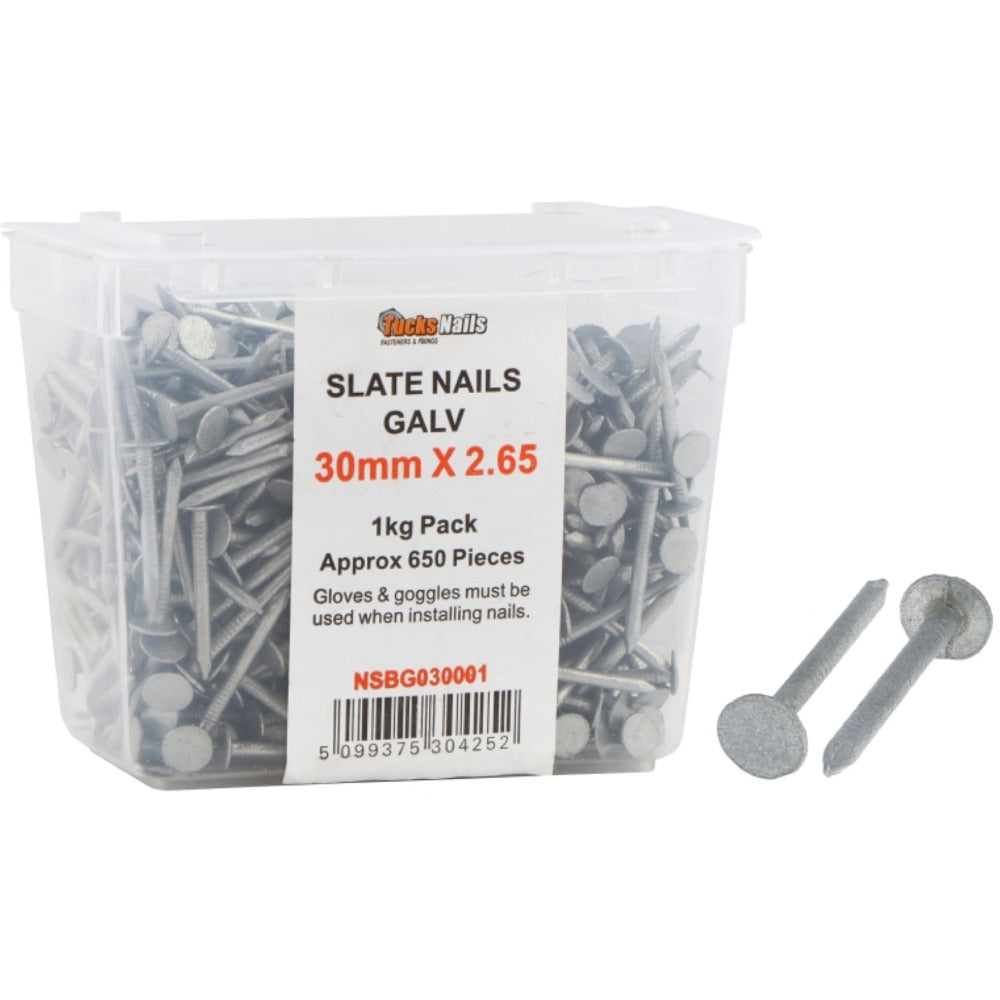Tucks - 40x3.35mm Slate Nails Galvanised 2.5kg Tub