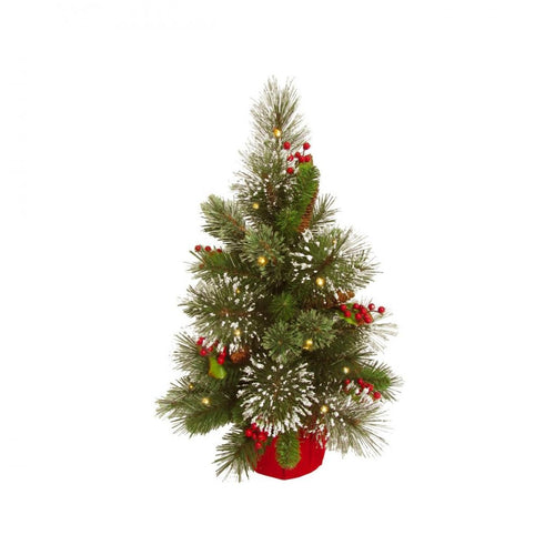 National Tree Company - Wintry Pine Pre-Lit Miniature Tree - 60cm - Green/red