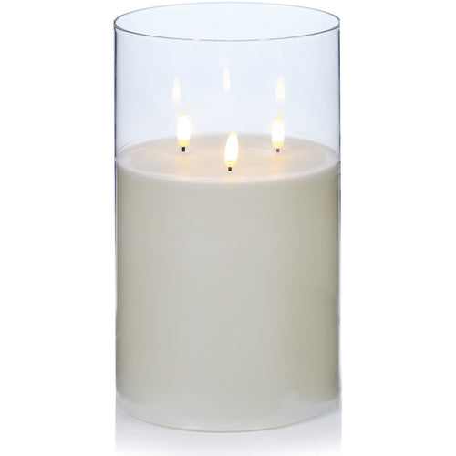 Clear Glass Cup Triple Flickabright Candle - 15cm x 23cm