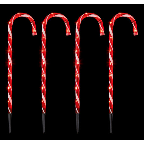 Set of 4 Red Candy Cane Path Lights - 62cm
