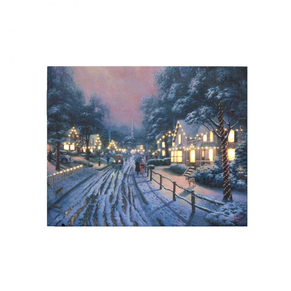 Snowtime - Lit Thomas Kinkade's Christmas Memories Canvas Scene - 40 x 50cm