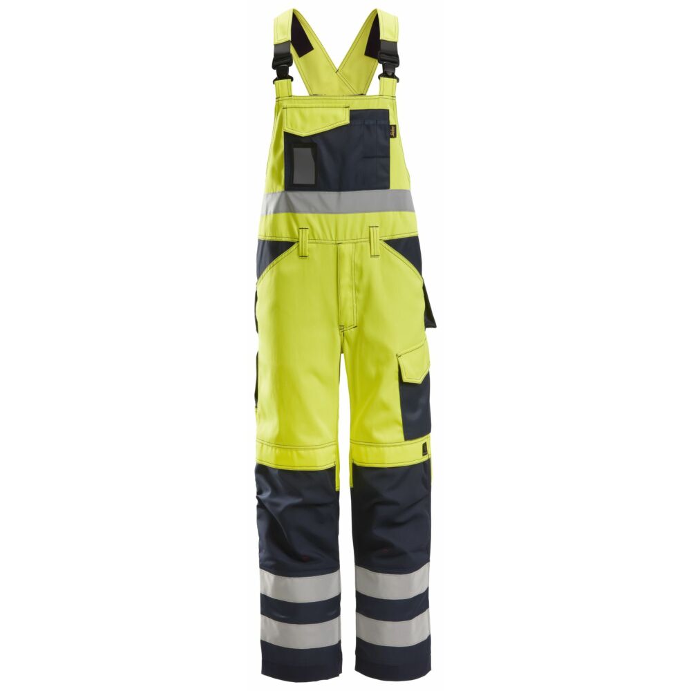Snickers - High-Vis Bib & Brace Trousers Class 2 - High Visibility Yellow - Navy
