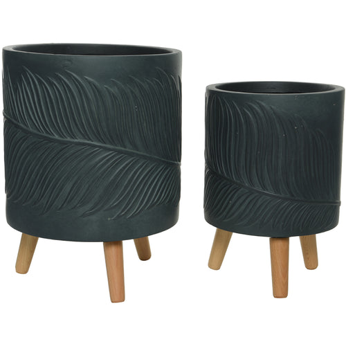 Fibre Clay Planter with Wood Legs - Set of 2