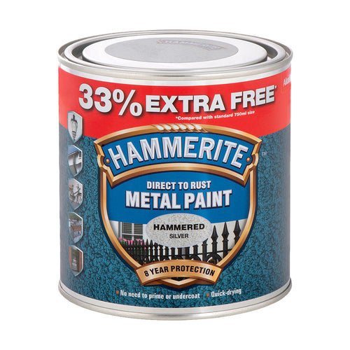 Hammerite Metal Paint Hammered Silver 33% Free 1L