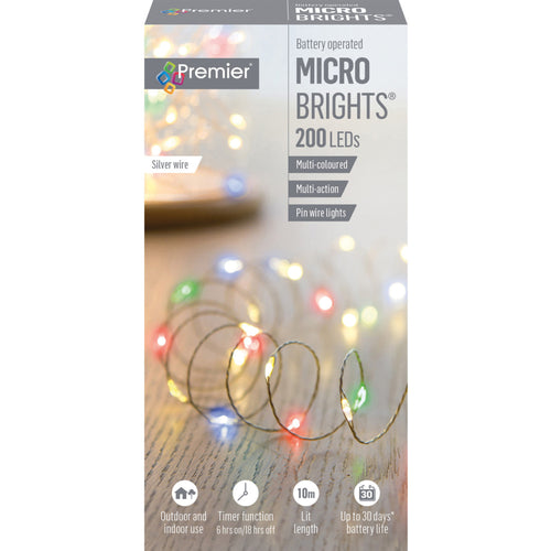 200 LED Battery Operated Multi-Action Microbrights - M/Coloured