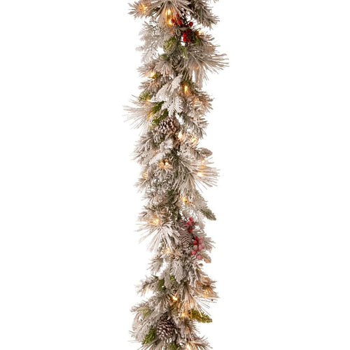 National Tree Company - Snowy Bedford Pre-Lit Garland - 9ft x 12in
