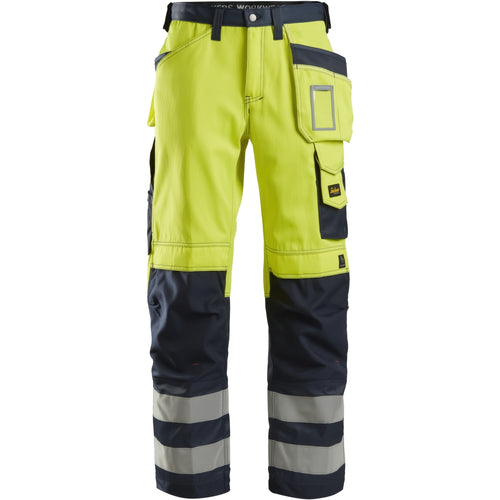Snickers - High-Vis Holster Pockets Trousers Class 2 - High Visibility Yellow - Navy